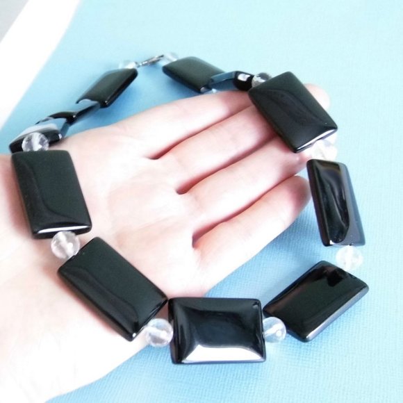 Black ONYX & Quartz Sterling Silver Necklace - Picture 3 of 4